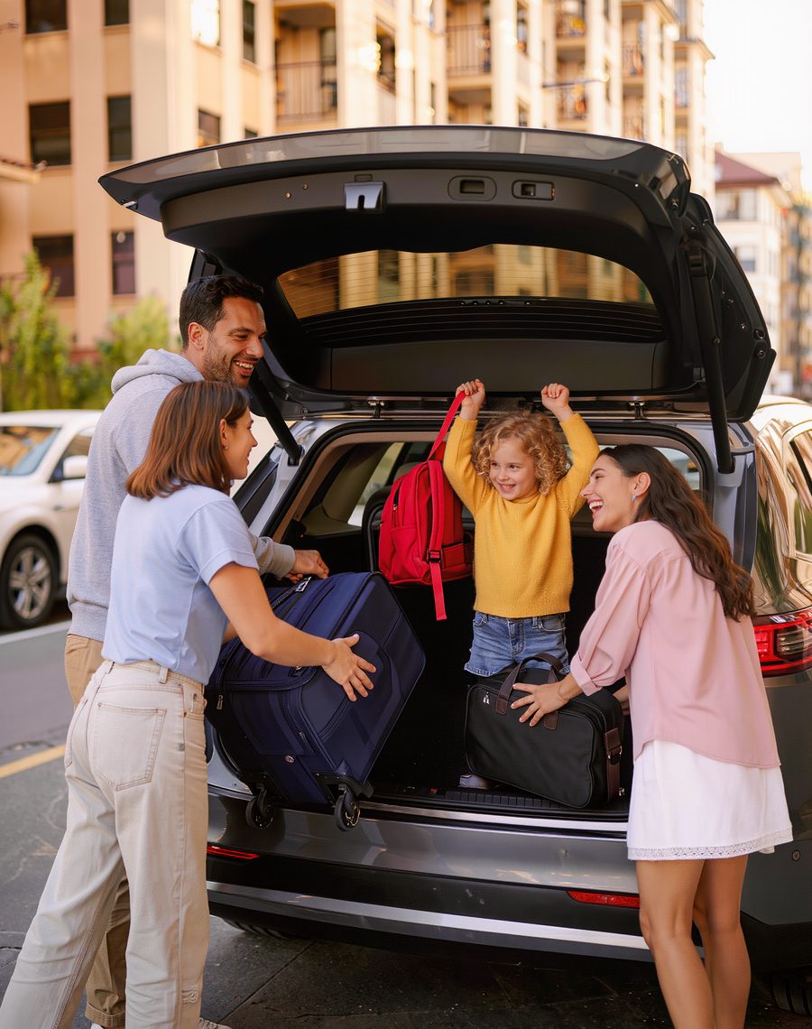 Family packing the car before a road trip